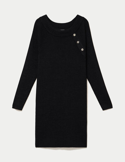 Robe pull ajust&eacute;e manches longues noir femme