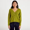 Gilet boutonn&eacute; avec col en V vert fonc&eacute; femme