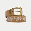 Ceinture large aspect daim broderie beige femme