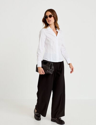 Chemise cintr&eacute;e manches longues ecru femme