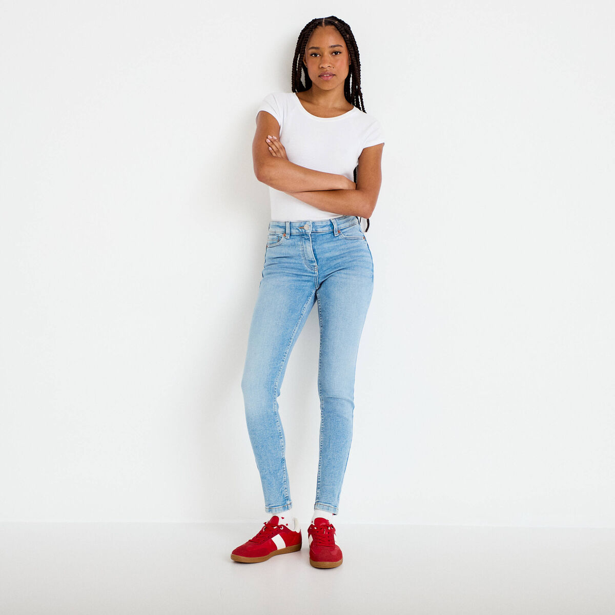 Jean skinny push-up taille standard denim bleach femme