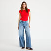 T-shirt cintr&eacute; col bateau rouge femme
