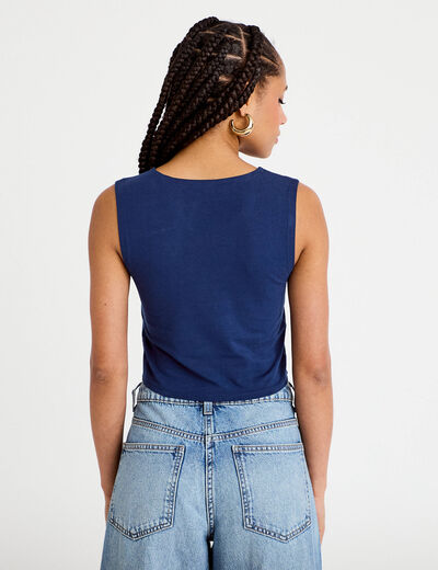 D&eacute;bardeur cropped bleu fonc&eacute; femme