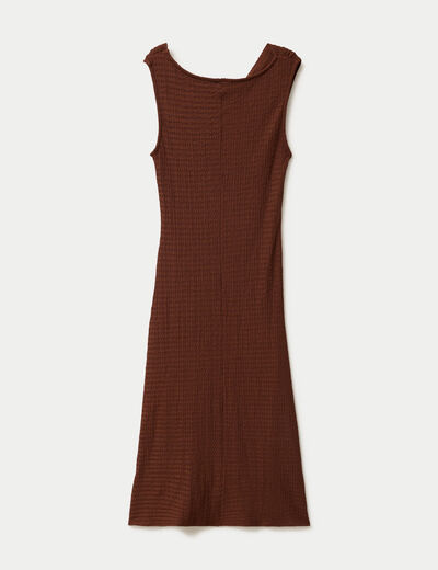 Robe midi droite sans manches en maille marron femme