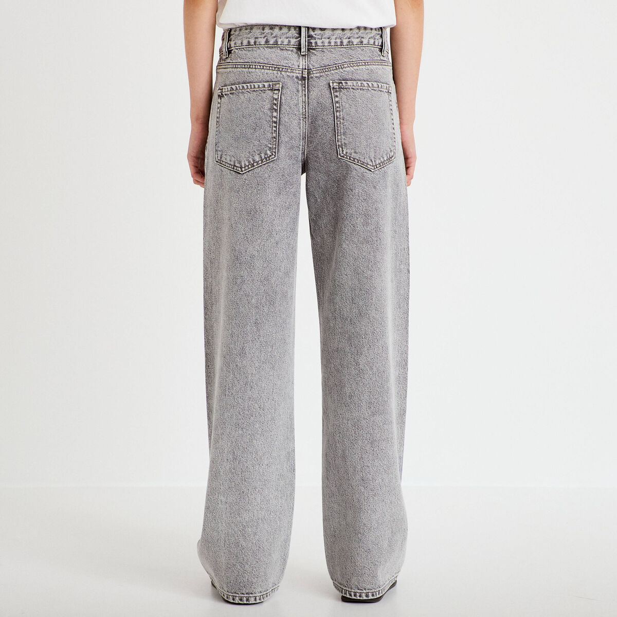 Jean wide leg taille basse strass denim gris femme