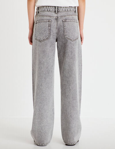 Jean wide leg taille basse strass denim gris femme