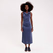 Robe longue fils m&eacute;tallis&eacute;s bleu fonc&eacute; femme