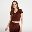 T-shirt c&ocirc;tel&eacute; manches courtes marron femme