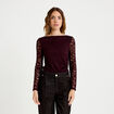 Body ajust&eacute; dentelle col bateau violet fonc&eacute; femme