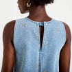 Robe courte &eacute;vas&eacute;e en jean sans manches bleu femme