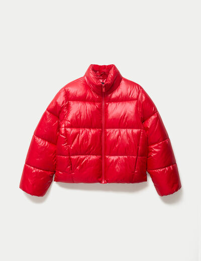 Doudoune col montant bas resserr&eacute; rouge femme