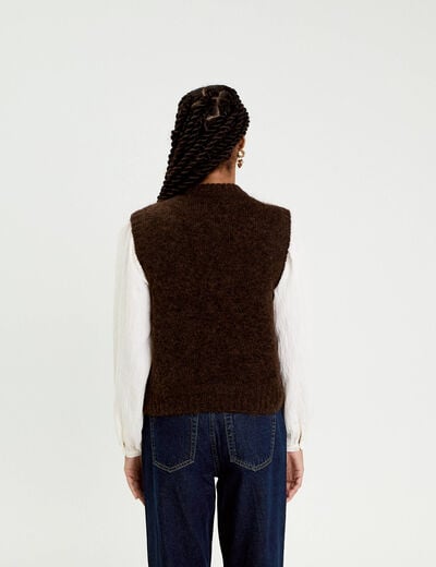 Pull sans manches marron fonc&eacute; femme