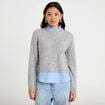 Gilet 2-en-1 col chemise manches longues gris clair femme