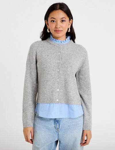 Gilet 2-en-1 col chemise manches longues gris clair femme