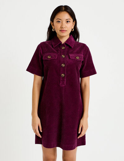 Robe courte droite en velours coton prune femme