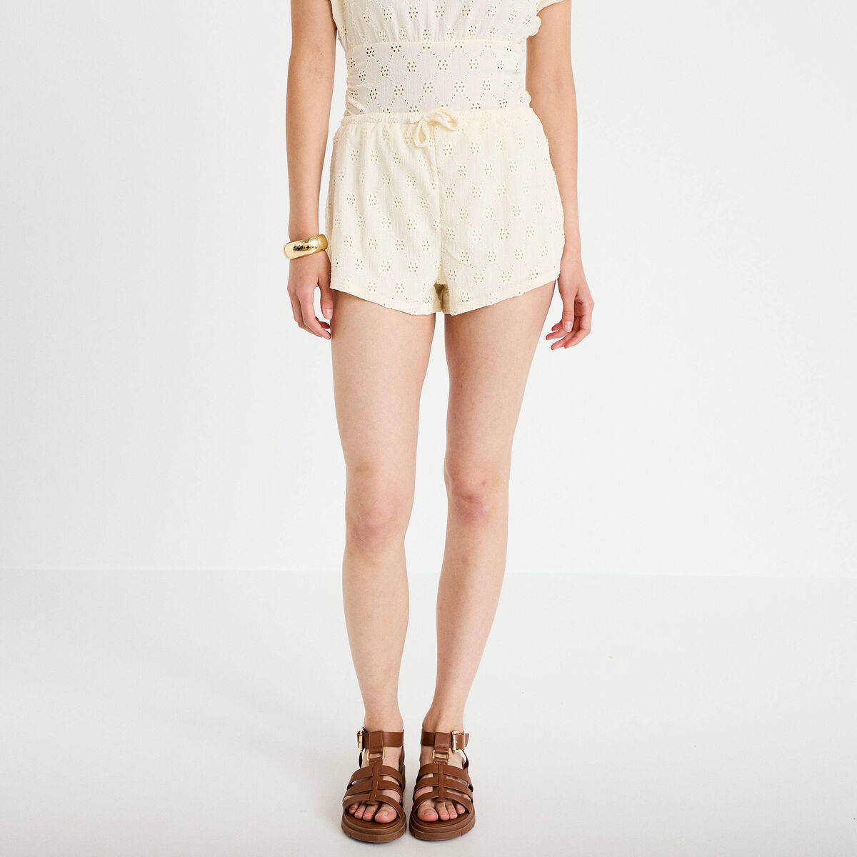 Short ajour&eacute; ecru femme