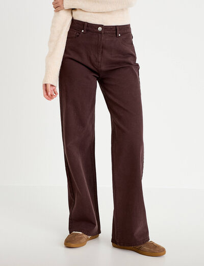 Jean wide leg taille haute marron fonc&eacute; femme