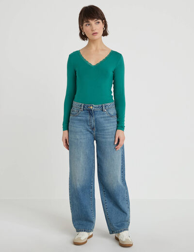 T-shirt manches longues vert &eacute;meraude femme