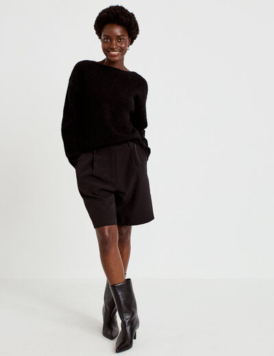 Pull col rond manches longues noir femme