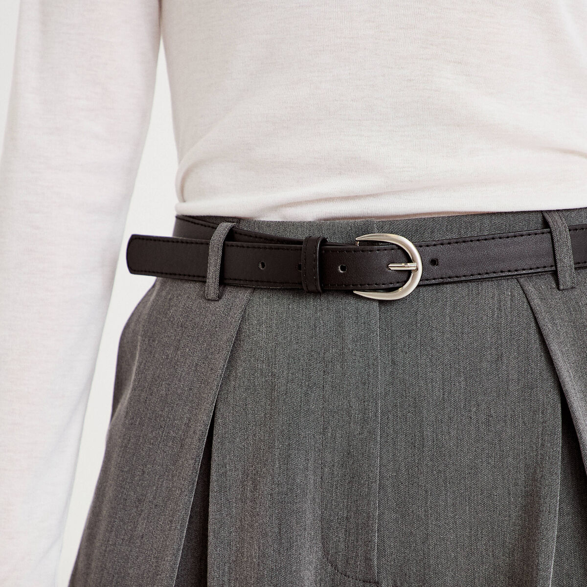 Pantalon bootcut ceinture amovible gris clair femme