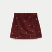 Jupe courte trap&egrave;ze en velours brod&eacute; marron femme