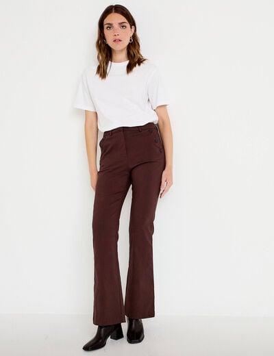 Pantalon bootcut &agrave; pont marron fonc&eacute; femme