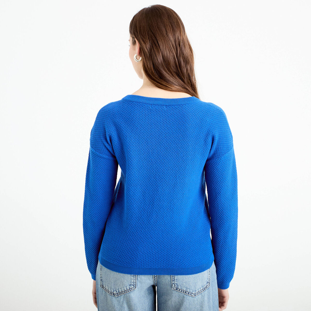 Pull manches longues bleu electrique femme