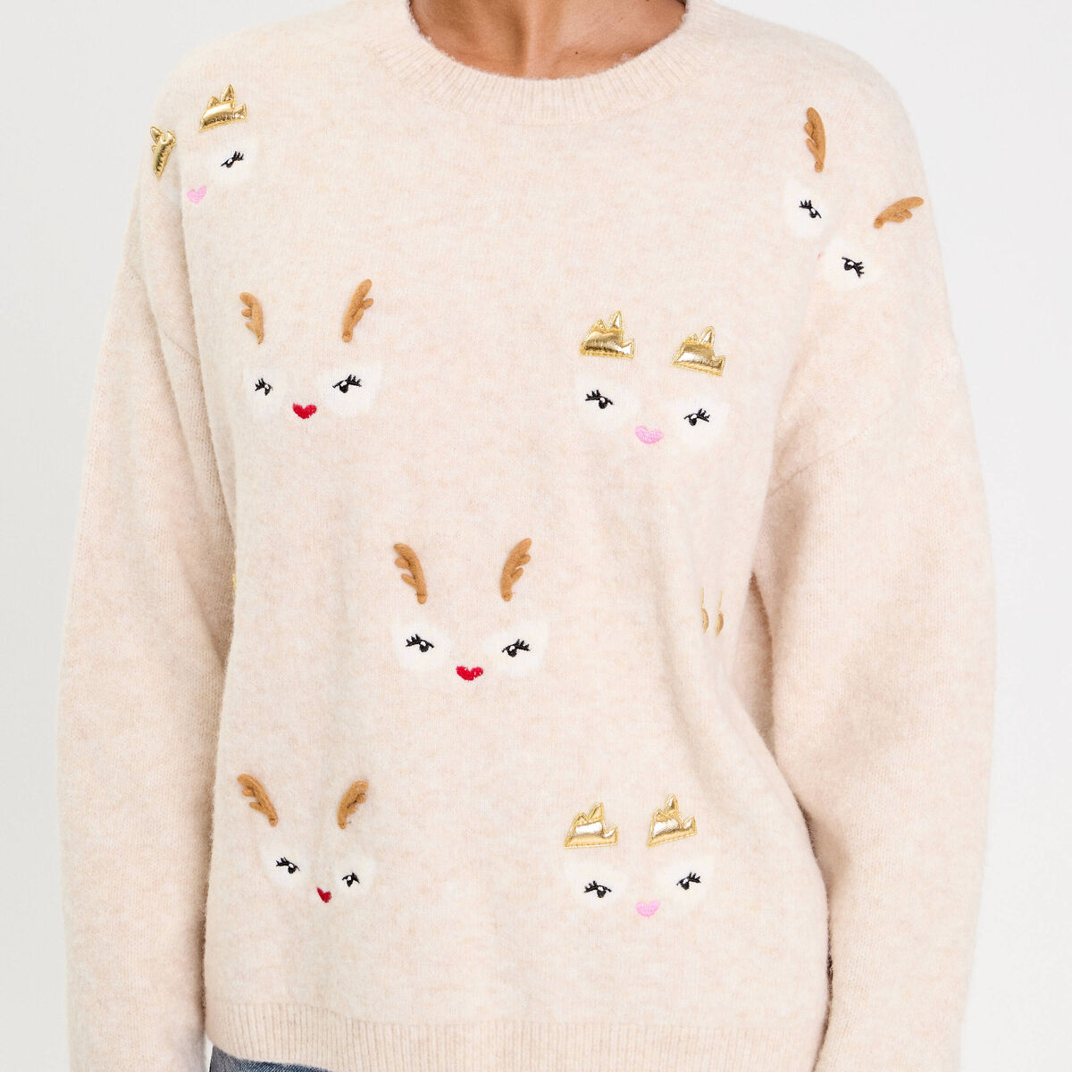 Pull manches longues beige femme