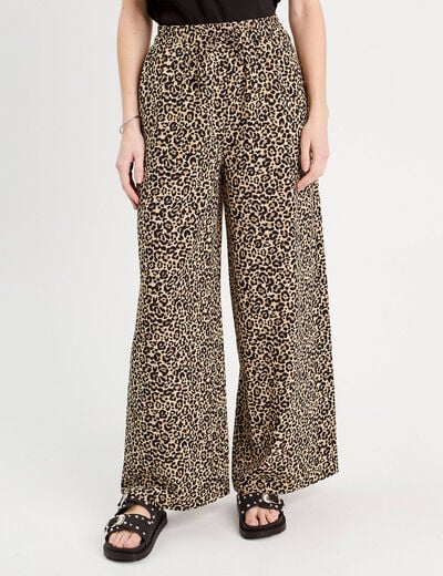 Pantalon large fluide beige femme