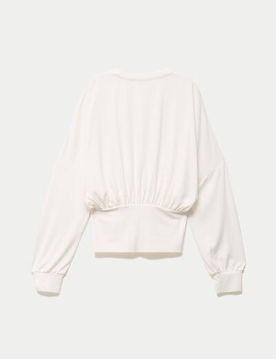 Gilet bas resserr&eacute; manches longues ecru femme