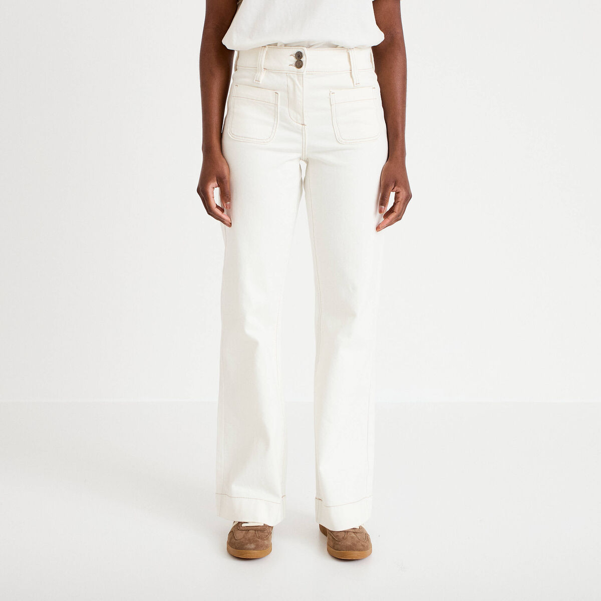 Jean bootcut taille haute denim blanc femme