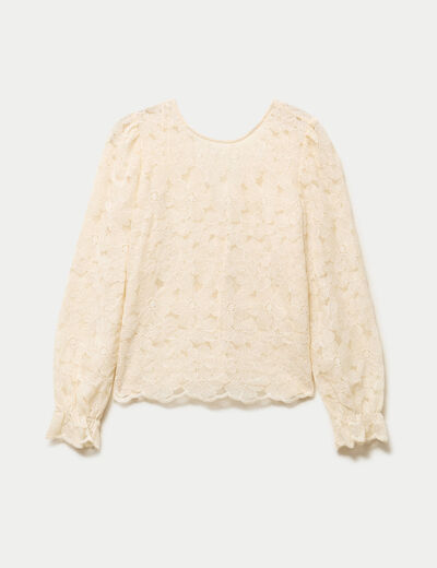 Blouse en dentelle d&eacute;collet&eacute; dos ecru femme
