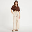 Pantalon large avec ceinture amovible beige femme