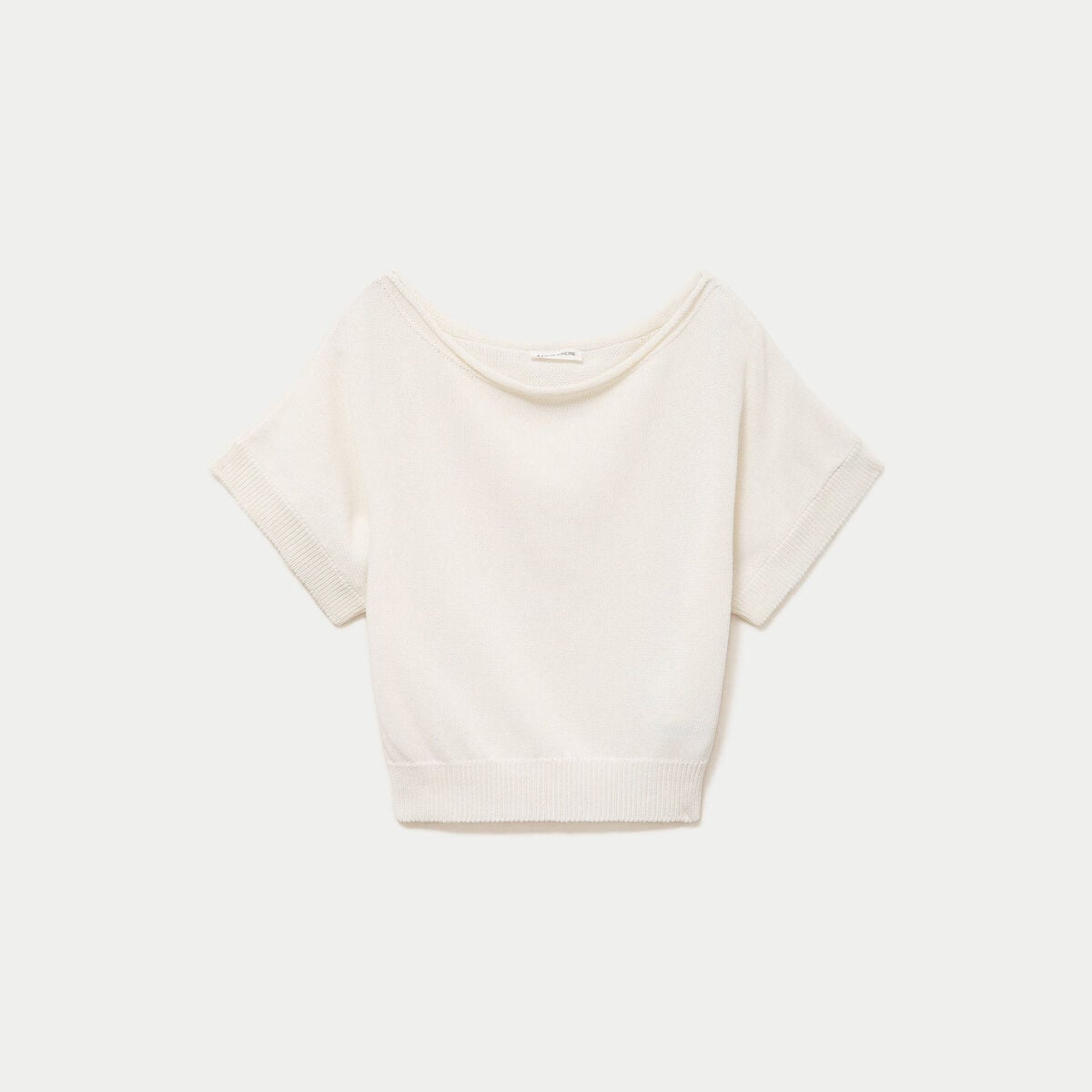 Pull ample cropped manches courtes ecru femme