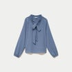 Blouse col montant manches longues bleu femme