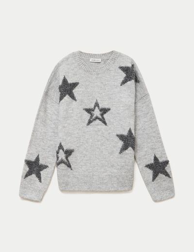 Pull col rond manches longues gris clair femme