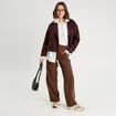 Pantalon large bandes c&ocirc;t&eacute;s marron fonc&eacute; femme