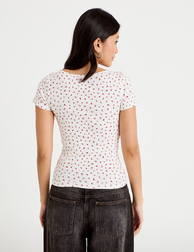 T-shirt c&ocirc;tel&eacute; blanc femme