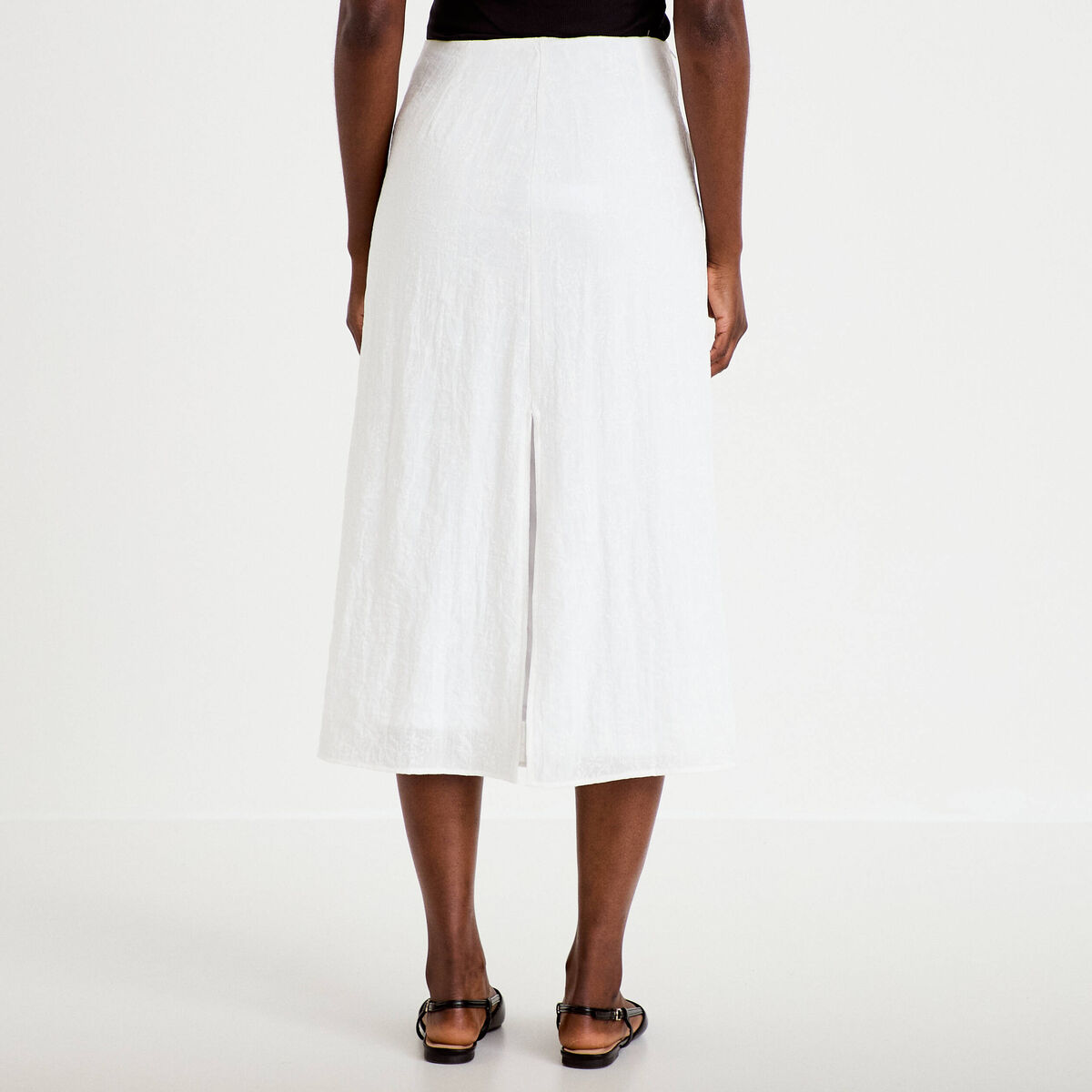 Jupe longue &eacute;vas&eacute;e pliss&eacute;e blanc femme