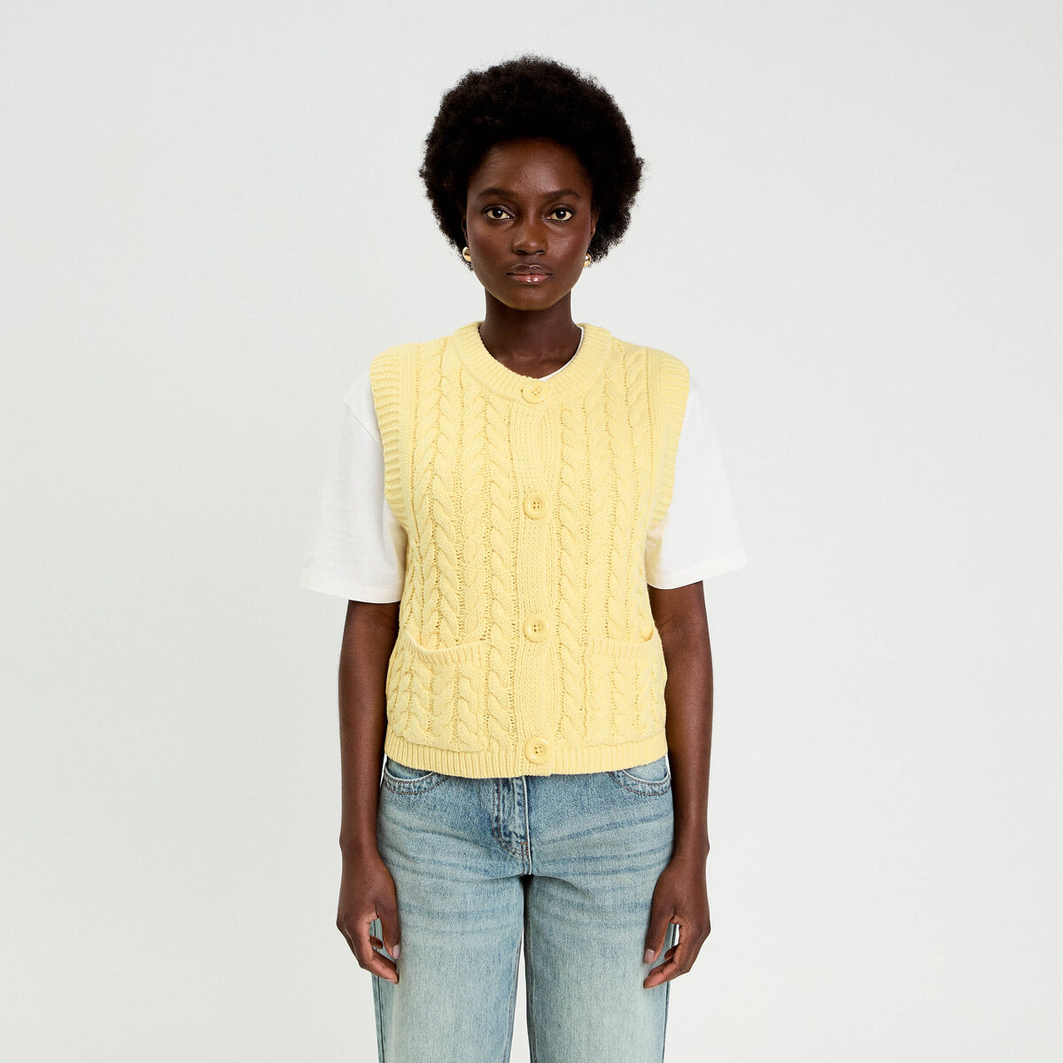 Gilet sans manches jaune clair femme