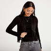 Gilet droit sans manches aspect daim noir femme