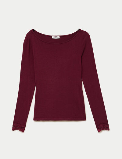 Seconde peau ajust&eacute;e col bateau bordeaux femme