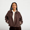 Veste courte boutonn&eacute;e doublure vichy marron fonc&eacute; femme