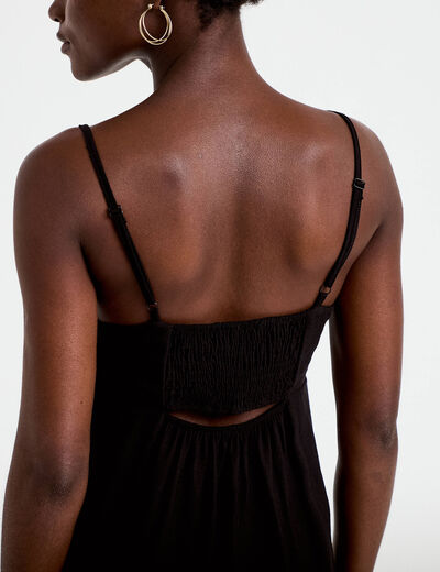 Robe droite col v en dentelle noir femme