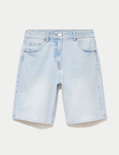 Bermuda large en jean denim bleach femme