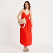 Robe bi-mati&egrave;re col v bretelles fines orange fonc&eacute; femme