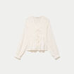 Blouse ajust&eacute;e col v dentelle pliss&eacute;e ecru femme
