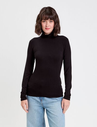 T-shirt uni &agrave; manches longues noir femme