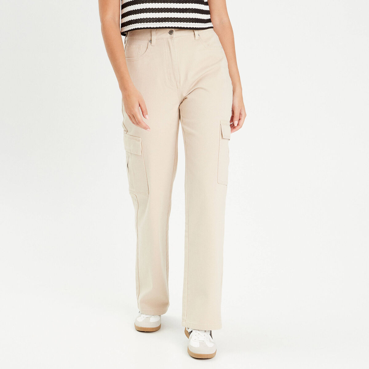 Jean large cargo ecru femme