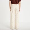 Jean wide leg taille haute brod&eacute; denim blanc femme